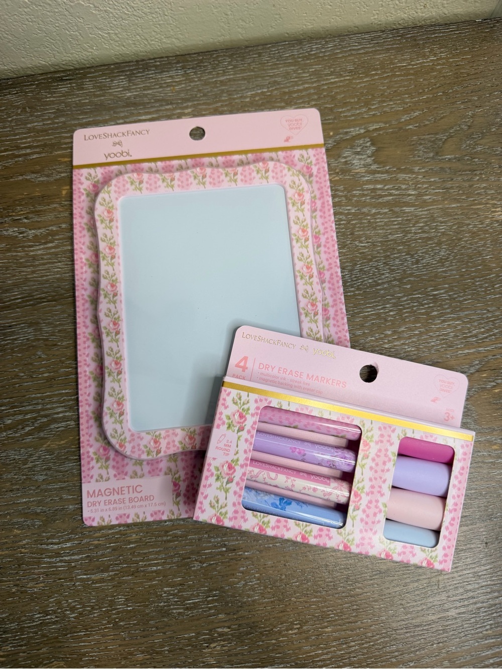 LoveShackFancy Pink Floral Magnetic Dry Erase Board & Pastel Markers